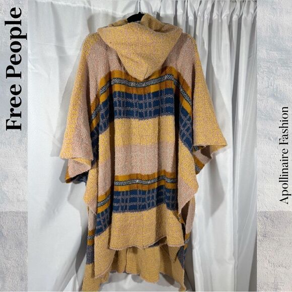FREE PEOPLE MERCER HOODED KIMONO IN TAN BLUE OS NEW - Picture 6 of 10